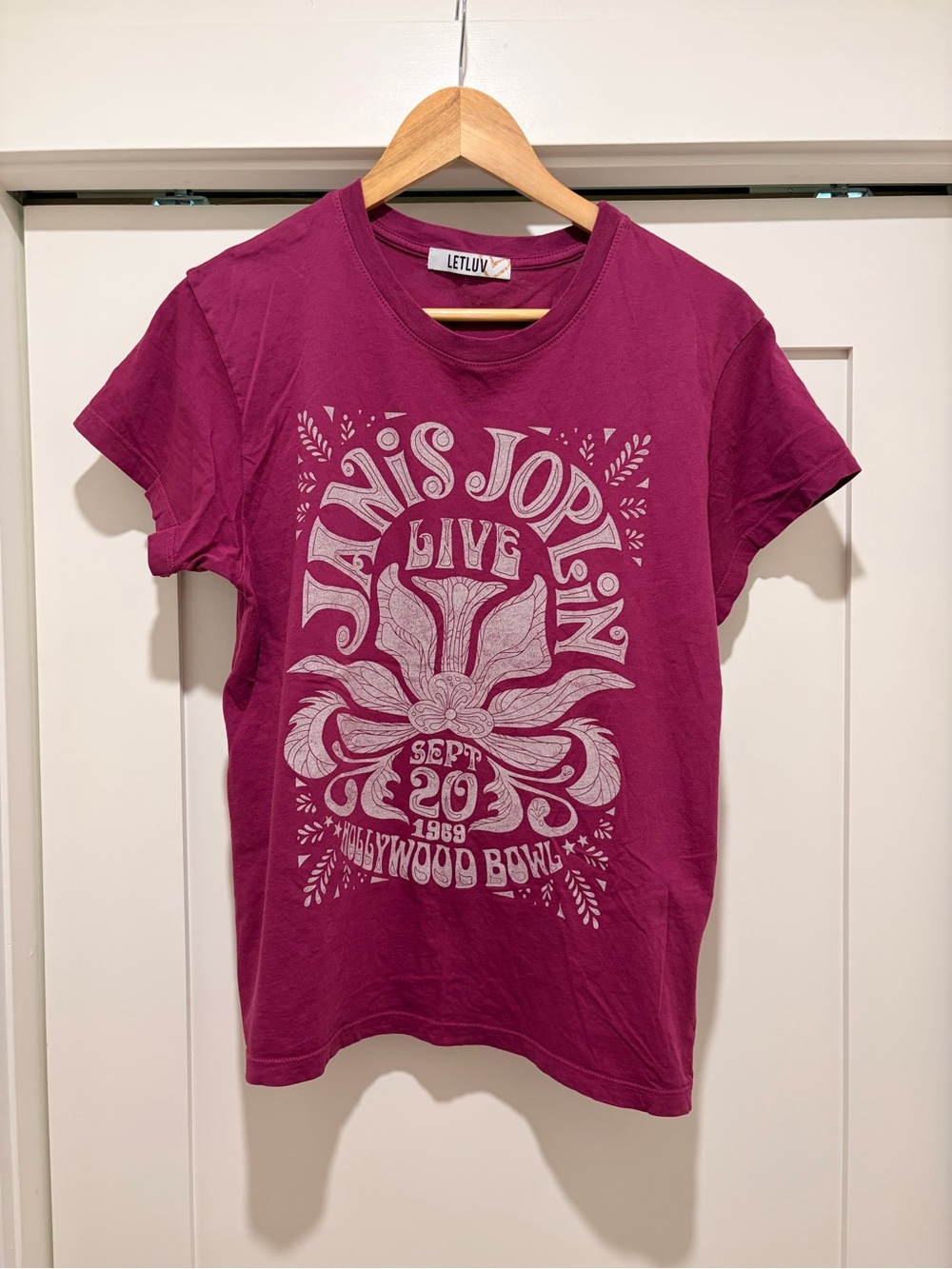 Anthropologie Letluv Janis Joplin Graphic Tee - Berry Pink Floral Print